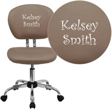 Personalized Mid-Back Coffee Brown Mesh Swivel Task Office Chair with Chrome Base [FLF-H-2376-F-COF-TXTEMB-GG]