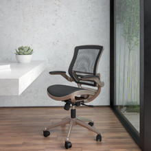 Mid-Back Transparent Black Mesh Executive Swivel Office Chair with Melrose Gold Frame and Flip-Up Arms [FLF-BL-8801X-GG]