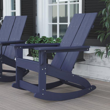 Finn Modern All-Weather 2-Slat Poly Resin Wood Rocking Adirondack Chair with Rust Resistant Stainless Steel Hardware in Navy [FLF-JJ-C14709-NV-GG]