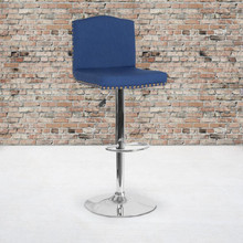 Bellagio Contemporary Adjustable Height Barstool with Accent Nail Trim in Blue Fabric [FLF-DS-8111-BLU-F-GG]