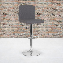 Bellagio Contemporary Adjustable Height Barstool with Accent Nail Trim in Dark Gray Fabric [FLF-DS-8111-DGY-F-GG]