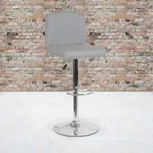 Bellagio Contemporary Adjustable Height Barstool with Accent Nail Trim in Light Gray Fabric [FLF-DS-8111-LTG-F-GG]