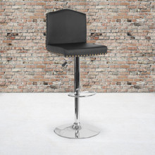 Bellagio Contemporary Adjustable Height Barstool with Accent Nail Trim in Black LeatherSoft [FLF-DS-8111-BLK-GG]