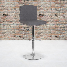 Bellagio Contemporary Adjustable Height Barstool with Accent Nail Trim in Gray LeatherSoft [FLF-DS-8111-GRY-GG]