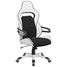 High Back White Vinyl Executive Swivel Office Chair with Black Fabric Inserts and Arms [FLF-CH-CX0713H01-GG]