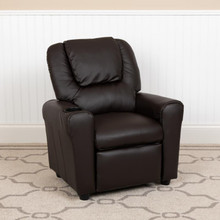Contemporary Brown LeatherSoft Kids Recliner with Cup Holder and Headrest [FLF-DG-ULT-KID-BRN-GG]