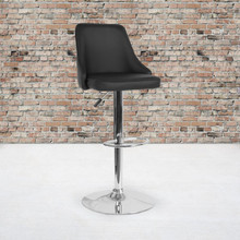 Trieste Contemporary Adjustable Height Barstool in Black LeatherSoft [FLF-DS-8121A-BLK-GG]