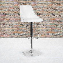 Trieste Contemporary Adjustable Height Barstool in White LeatherSoft [FLF-DS-8121A-WH-GG]
