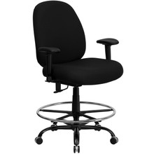 HERCULES Series Big & Tall 400 lb. Rated Black Fabric Ergonomic Drafting Chair with Adjustable Back Height and Arms [FLF-WL-715MG-BK-AD-GG]