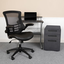 Work From Home Kit - Black Computer Desk, Ergonomic Mesh/LeatherSoft Office Chair and Locking Mobile Filing Cabinet [FLF-BLN-CLIFAPX5L-BK-GG]