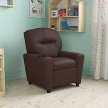 Contemporary Brown LeatherSoft Kids Recliner with Cup Holder [FLF-BT-7950-KID-BRN-LEA-GG]