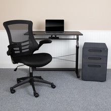 Work From Home Kit - Adjustable Computer Desk, Ergonomic Mesh Office Chair and Locking Mobile Filing Cabinet with Inset Handles [FLF-BLN-NAN21APX5L-BK-GG]