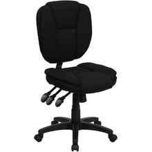 Mid-Back Black Fabric Multifunction Swivel Ergonomic Task Office Chair with Pillow Top Cushioning [FLF-GO-930F-BK-GG]