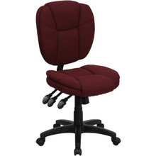 Mid-Back Burgundy Fabric Multifunction Swivel Ergonomic Task Office Chair with Pillow Top Cushioning [FLF-GO-930F-BY-GG]