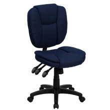 Mid-Back Navy Blue Fabric Multifunction Swivel Ergonomic Task Office Chair with Pillow Top Cushioning [FLF-GO-930F-NVY-GG]