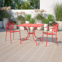 Oia Commercial Grade 35.5" Square Coral Indoor-Outdoor Steel Patio Table with Umbrella Hole [FLF-CO-6-RED-GG]