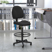 Black Patterned Fabric Drafting Chair (Cylinders: 22.5''-27''H or 26''-30.5''H) [FLF-BT-659-BLK-GG]