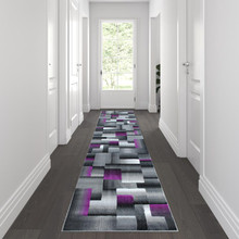 Elio Collection 2' x 10' Purple Color Blocked Area Rug - Olefin Rug with Jute Backing - Entryway, Living Room, or Bedroom [FLF-ACD-RGTRZ861-210-PU-GG]