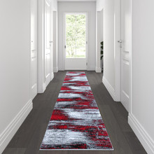 Rylan Collection 2' x 10' Red Abstract Area Rug - Olefin Rug with Jute Backing for Hallway, Entryway, Bedroom, Living Room [FLF-ACD-RGTRZ863-210-RD-GG]