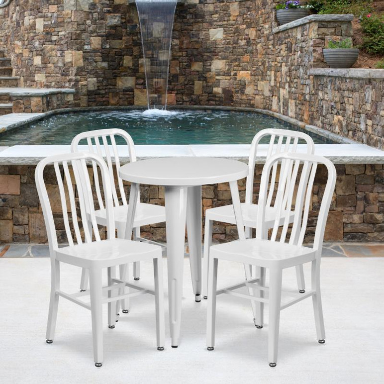 Commercial Grade 24 Round White Metal Indoor Outdoor Table Set With 4   CH 51080TH 4 18VRT WH GG LS  81325.1657293348.772.1026 