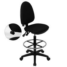 Mid-Back Black Fabric Multifunction Ergonomic Drafting Chair with Adjustable Lumbar Support [FLF-WL-A654MG-BK-D-GG]
