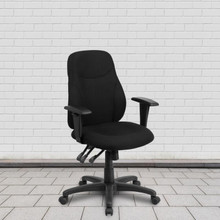 Mid-Back Black Fabric Multifunction Swivel Ergonomic Task Office Chair with Adjustable Arms [FLF-BT-90297M-A-GG]