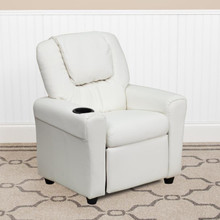 Contemporary White Vinyl Kids Recliner with Cup Holder and Headrest [FLF-DG-ULT-KID-WHITE-GG]