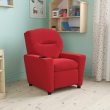Contemporary Red Microfiber Kids Recliner with Cup Holder [FLF-BT-7950-KID-MIC-RED-GG]