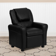 Contemporary Black LeatherSoft Kids Recliner with Cup Holder and Headrest [FLF-DG-ULT-KID-BK-GG]