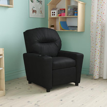 Contemporary Black LeatherSoft Kids Recliner with Cup Holder [FLF-BT-7950-KID-BK-LEA-GG]