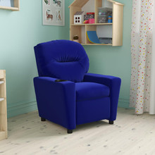 Contemporary Blue Microfiber Kids Recliner with Cup Holder [FLF-BT-7950-KID-MIC-BLUE-GG]