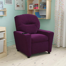 Contemporary Purple Microfiber Kids Recliner with Cup Holder [FLF-BT-7950-KID-MIC-PUR-GG]