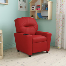 Contemporary Red Vinyl Kids Recliner with Cup Holder [FLF-BT-7950-KID-RED-GG]