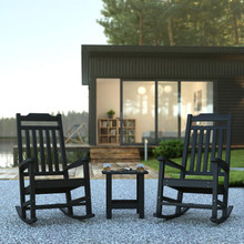 Set of 2 Winston All-Weather Poly Resin Rocking Chairs with Accent Side Table in Black [FLF-JJ-C14703-2-T14001-BK-GG]