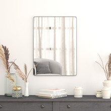 22" x 30" Decorative Wall Mirror - Rounded Corners, Bathroom & Living Room Glass Mirror Hangs Horizontal Or Vertical, Black [FLF-RH-M001-SRC5676MB-BK-GG]