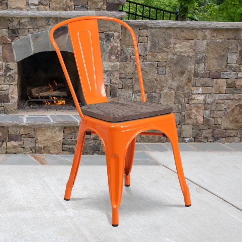 Orange metal dining discount chairs