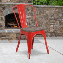 Red Metal Stackable Chair with Wood Seat [FLF-CH-31230-RED-WD-GG]