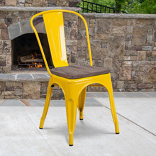 Yellow Metal Stackable Chair with Wood Seat [FLF-CH-31230-YL-WD-GG]