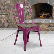 Purple Metal Stackable Chair with Wood Seat [FLF-ET-3534-PUR-WD-GG]