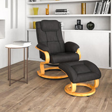 Contemporary Adjustable Recliner and Ottoman with Swivel Maple Wood Base in Black LeatherSoft [FLF-BT-7615-BK-CURV-GG]