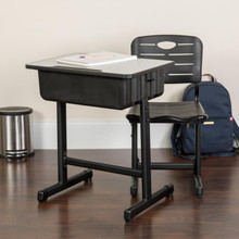 Adjustable Height Student Desk and Chair with Black Pedestal Frame [FLF-YU-YCX-046-09010-GG]