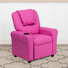 Contemporary Hot Pink Vinyl Kids Recliner with Cup Holder and Headrest [FLF-DG-ULT-KID-HOT-PINK-GG]