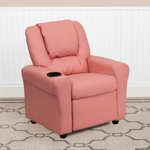 Contemporary Pink Vinyl Kids Recliner with Cup Holder and Headrest [FLF-DG-ULT-KID-PINK-GG]