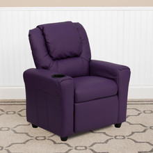 Contemporary Purple Vinyl Kids Recliner with Cup Holder and Headrest [FLF-DG-ULT-KID-PUR-GG]