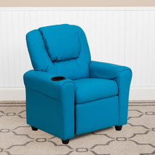 Contemporary Turquoise Vinyl Kids Recliner with Cup Holder and Headrest [FLF-DG-ULT-KID-TURQ-GG]