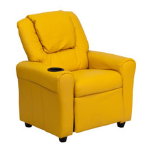 Contemporary Yellow Vinyl Kids Recliner with Cup Holder and Headrest [FLF-DG-ULT-KID-YEL-GG]
