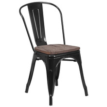 Black Metal Stackable Chair with Wood Seat