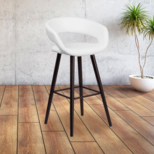 Kelsey Series 24'' High Contemporary Cappuccino Wood Counter Height Stool in White Vinyl [FLF-CH-152551-WH-VY-GG]