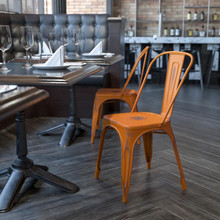 Commercial Grade Distressed Orange Metal Indoor-Outdoor Stackable Chair [FLF-ET-3534-OR-GG]