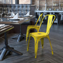 Commercial Grade Distressed Yellow Metal Indoor-Outdoor Stackable Chair [FLF-ET-3534-YL-GG]